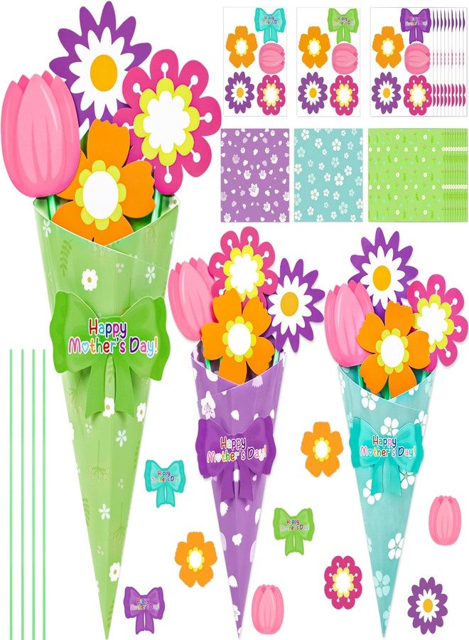 80UncleKimby 30PCS Mothers Day Crafts for Kids Flower Bouquet Kit DIY Teacher Appreciation Week Thankful Gift School Classroom Activities(Green Blue Purple Paper) - Image 1